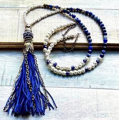 This is a beautiful, one of a kind, beaded long tassel necklace. Semi precious stones. This necklace is 35 inches long and has an adjustable chain. The  tassel is 3 1/2 inches long. Beaded necklace. Beaded charm necklace.  Necklaces can be made any size, color or style. Please send me a message if you would like a certain size, color, or style made especially for you!  Thank you for visiting and shopping 27inHeaven! ❤️ Michelle Hoeft Bohemian Blue Beaded Necklaces With Tassels, Blue Tassel Necklace, Handmade Adjustable Blue Tassel Necklace, Turquoise Beaded Necklace With Tassels, Bohemian Style, Bohemian Turquoise Tassel Necklace, Adjustable, Long Tassel Necklace, Long Beaded Necklace, Personalized Pendant, White Necklace