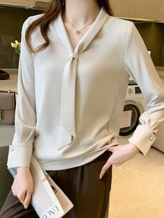 Size Chart S: Bust 82cm, Length 62cm, Shoulder 38cm, Sleeve 57cm M: Bust 86cm, Length 63cm, Shoulder 39cm, Sleeve 58cm L: Bust 90cm, Length 64cm, Shoulder 40cm, Sleeve 59cm XL: Bust 94cm, Length 65cm, Shoulder 41cm, Sleeve 60cm NOTE: 1. There is 2-3 cm different according to manual measurement. 2. Please check the size chart carefully before order the item. 3. Please note that slight color difference should be acceptable due to the light and screen. Model Show window.adminAccountId=2671802296; Fall Winter Coat, White Lady, Bow Women, Streetwear Tops, Sleeve Women, Womens Long Sleeve Shirts, Women Shirt, Chic Sundress, Women's Shirts