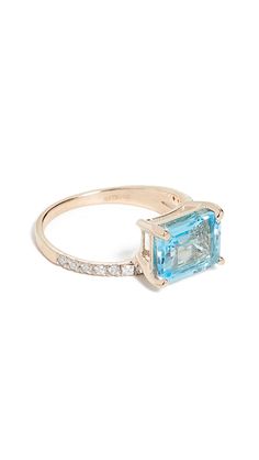 Mateo 14k Blue Topaz Point of Focus Ring | SHOPBOP Mini Tote, Ring Size Guide, Topaz Gemstone, Accessories Jewelry, Womens Jewelry Rings, Yellow Gold Rings, Round Diamond, Blue Topaz, Everyday Fashion