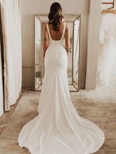 Soft Stain Long Train Backless Mermaid Wedding Dress Beach Wedding Dresses BlissGown Backless Mermaid Wedding Dresses, Long Bridal Gown, Wedding Dresses Uk, Wedding Dresses With Straps, Womens Wedding Dresses, Wedding Dress Train, Wedding Dress Fabrics, Wedding Dresses Satin, Ivory Wedding Dress