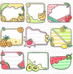 a set of cute fruit labels with place for your text or photo on the paper