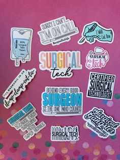 Surgical tech gifts | surgical technologist gift | surgical tech stickers | funny surgical tech made with Matte Vinyl Stickers Set. Sizes range 1-2.5 inches. Sold as pack Unique Designs funny surgical technician stickers, surgical tech jokes, certified surgical technician etc Vibrant Color Vinyl Sticker, Printed in the USA, Waterproof, Dishwasher Safe Strong Adhesive, Matte Stickers will be mailed in a small envelope using post stamps. No tracking number. ETA 3-5 business days. Surgical Technologist Aesthetic, Scrub Tech Week Gifts, Scrub Tech Week Ideas, Surgical Tech Week Ideas, Surgical Tech Tattoo Ideas, Surg Tech Week Gifts, Labor And Delivery Surgical Tech, Surgical Tech Vision Board, Surgical Tech Week Gift Ideas