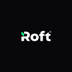 the logo for roft is shown on a black background with white letters and green leaves