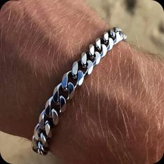 Luxury Men's Round Chain Bracelet, Luxury Tarnish Resistant Men's Chain Bracelet, Cheap Men's Chain Bracelets, Men's Luxury Minimalist Chain Bracelet, Cheap Adjustable Men's Chain Bracelet, Cheap Everyday Men's Chain Bracelet, Cheap Silver Stainless Steel Wristband, Luxury Men's Bracelet With Curb Chain, Mens Jewellery Cuban Bracelet