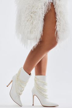 Available In Off White. 4'' Stiletto Bootie Pearl Embellishent Pointed Toe Back Zipper Closure Faux Patent Leather Imported | Gina Pearl Stiletto Bootie in Off White size 7 by Fashion Nova Off White Fashion, White Fashion, Bootie, Patent Leather, Fashion Nova, Size 7, Size 10, Off White, Size 6