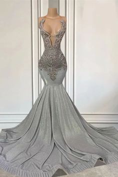 Silver Halter Mermaid Formal Dresses with Beadings Dresses For Black Women, Gray Prom Dress, Sequin Prom Dresses Mermaid, Shoulder Embellishment, Sneaker Ball, Gala Gowns, Hot Prom Dress, Ball Ideas, Grey Prom Dress