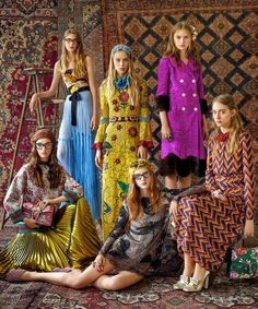 Gucci's Resort 2016 on Harper's Bazaar September 2015 by Jason Schmidt #Editorial Clothing and accessories, Gucci. Models: Avery Blanchard, Elizabeth Davison, Lia Pavlova, Emma S, Madison Stubbington, and Madison Whittaker; hair: Paul Hanlon; makeup: Pat McGrath; production: Betty Kim; prop styling: Cooper Vasquez. #chic #color #fashion #glam #gucci #brilliant Gucci Fashion Show, Alessandro Michele Gucci, Olsen Twins, Sienna Miller, Gucci Fashion, Looks Street Style, Alessandro Michele, Mode Vintage