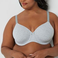 Start your daily style off right with our Ambrielle full coverage bra. This v-neck bra is crafted from smooth organic cotton, gives medium support, and features adjustable shoulder straps and classic hook-and-eye closure at the back. Bra Type: Full CoverageFeatures: Adjustable Straps, Padded, Stretch Fabric, Organic, Bonded EdgesClosure Type: Hook & Eye, Back ClosureSupport: Medium SupportFiber Content: 83% Cotton, 17% SpandexFabric Description: KnitLining Material: Cotton, SpandexCare: Line Dry Coverage Bras, Full Coverage Bra, Bra Types, Daily Style, Full Figured, Padded Bras, Daily Fashion, Stretch Fabric, Adjustable Straps