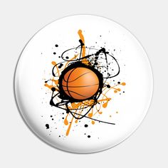 an orange and black basketball with splatters on it