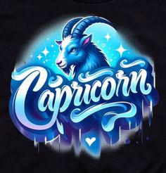 a black t - shirt with the words capricorn written in blue and white