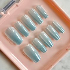 Light Blue Glitter Press-On Nails, Ice Blue Medium Coffin Press-On Spring Nails for Her, Sky Blue Cat Eye Press On Nails, Summer Nails by ShopNailsALaMode on Etsy Nails Ice, Shower Nails, Night Nails, Everyday Nails, Baby Shower Nails, Blue Cat Eye, Medium Coffin, Nails Winter, Coffin Press On Nails