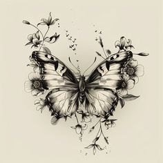 a drawing of a butterfly with flowers on it's wings