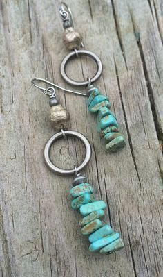 Silver and Turquoise Earrings, Turquoise Jewelry #diyjewelry Antique Turquoise Jewelry, Turquoise Jewelry Earrings, Antique Silver Earrings, Diy Jewelry Rings, Antique Silver Rings, Diy Jewelry Inspiration, Earrings Turquoise, Handcrafted Artisan Jewelry, Homemade Jewelry