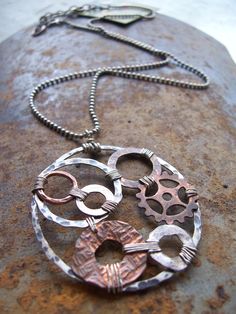 Organic Mixed Metals Steampunk Necklace - Industrial Evolution Collection - Steampunk Necklace - Steampunk Jewelry by dnajewelrydesigns on Etsy https://www.etsy.com/listing/90476726/organic-mixed-metals-steampunk-necklace Washer Jewelry, Hardware Jewelry, Steam Punk Jewelry, Bijoux Fil Aluminium, Industrial Jewelry, Jewerly Making, Steampunk Necklace, Mixed Metal Jewelry, Punk Jewelry