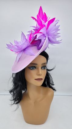 "Lilac/Lavender and Hot Pink Fascinator. Hat is on a .75\" headband and/or a hairclip for a comfortable and secure look. - Ready to ship - Free Shipping - Group discount available - Customize by adding different color flowers and/or feathers Check my store for styles and colors. Hatsandpearls.etsy.com Find more at my website for more styles: www.hatsandpearls.com Reach out to me if you can't find what you are looking for. I can make cake custom orders and help you style and match your outfit Tag Green Fascinator, Cake Custom, Easter Hat, Kentucky Derby Fascinator, Pink Fascinator, Derby Fascinator, Easter Hats, Church Hat, Kentucky Derby Party