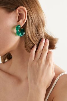 Green Gold-plated and resin hoop earrings | COMPLETEDWORKS | NET-A-PORTER Resin Hoop Earrings, Minimalist Outfits, Beauty Calendar, Pendants For Women