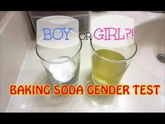 two glasses filled with baking soda sitting on top of a white counter next to each other