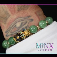 Jade Bracelet | Jadite Bracelet | Feng Shui Bracelet | Obsidian Bracelet | Silver Bracelet | Buddah Bracelet | Good Luck Bracelet | Beaded Bracelet | Yoga Bracelet | Pi Xue Bracelet | Imitation Jade Bracelet | Money Bracelet | Law of Attraction Bracelet  Green Agate Feng Shui Bracelet By Minx London Enhance your personal power, prosperity, protection and good fortune with our Cyan Jade and gold feng shui bracelet, also known as pi xiu / feng shui bracelet.  Harness your meditation & positive ene Luxury Traditional Jade Bracelets, Money Bracelet, Feng Shui Bracelet, Obsidian Bracelet, Good Luck Bracelet, Yoga Bracelet, Personal Power, Jade Bracelet, Agate Bracelet