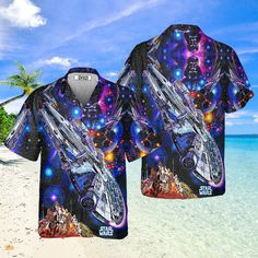 This custom Hawaiian shirt is a great gift idea, as well as a loose and comfy outfit that will keep you cool during the hot summer months. Coming up with a surprise for your loved ones is up to you. This present is appropriate for any occasion, and the receivers will surely love it! Product details: Material: Polyester fabric Feature: Featuring a spread collar, printed pattern all over the shirt, a front button fastening, short sleeves and a relaxed shape. The design is printed with new age prin Men Hawaiian Shirt, Comfy Outfit, Cool Hawaiian Shirts, Millennium Falcon, Star Wars Darth, Star Wars Darth Vader, Mens Hawaiian Shirts, Hawaii Shirt, Hawaiian Shirts