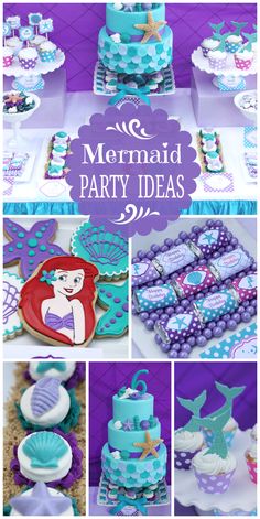 the little mermaid party is set up with cookies and candy