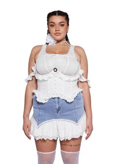 Free, fast shipping on Plus Love Letter Ruffle Underbust Corset at Dolls Kill, an online boutique for plus size kawaii fashion. Shop our exclusive collection of Sugar Thrillz plus size clothing, shoes, and accessories here. Plus Size Kawaii Fashion, Plus Size Kawaii, Plus Size Corset, Underbust Corset, Eyelet Lace, Corset Top, Exclusive Collection, Kawaii Fashion, Lace Detail