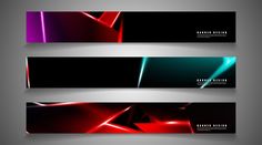 three abstract banners with different colors and shapes