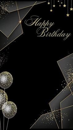 a black and gold birthday card with balloons