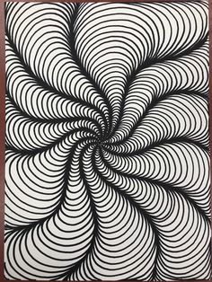 an abstract black and white painting with swirls in the center on a brown background