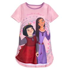 Friends are magical and their dreams are sure to come true when sound asleep in this soft jersey nightshirt featuring besties Asha and Dahlia from Disney Animation Studios' Wish. It's the perfect reason to wish for a pajama party! Wish Disney Asha, Pink Disney Cotton Sleepwear, Disney Cotton Sleepwear, Diy Crafts Bookmarks, Disney Pajamas Kids Size 12, Bare Necessities, Pajama Party