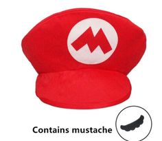 a red hat with the letter m on it