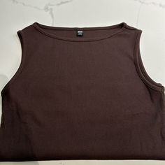 New Uniqlo Boatneck Tank Top Never Worn Trendy Brown Sleeveless Tank Top, Trendy Sleeveless Brown Top, Casual Brown Sleeveless Crop Top, Casual Brown Tank Vest, Summer Brown Crew Neck Tank Top, Brown Crew Neck Tank Top For Summer, Brown Casual Sleeveless Tank Top, Casual Brown Sleeveless Tank Top, Casual Brown Crew Neck Tank Top