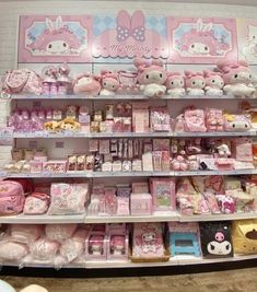 there are many hello kitty products on display