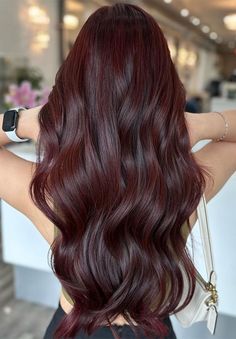 Mid Length Dark Red Hair, Brunette Hair For Olive Skin, Medium Contrast Hair Color, Cabello Chocolate Cherry, Red Gloss On Brown Hair, Dark Cherry Chocolate Hair, Cherry Chocolate Brown Hair, Cherry Coke Hair Color Brown, Mahogany Hair Color Brown