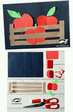 an apple in a crate cut out from construction paper