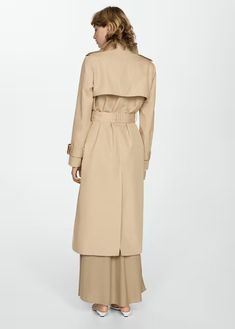 Double-breasted cotton trench coat - Women | MANGO USA Long Coat For Workwear In Rainy Season, Long Coat For Work During Rainy Season, Solid Gabardine Raincoat For Workwear, Gabardine Raincoat For Workwear, 2023 Wishlist, Contemporary Closet, Cotton Trench Coat, Light Rain, Coat Women