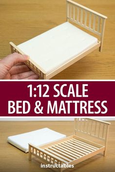 a bed and mattress made out of wood with text overlay that reads, 12 scale bed & mattress