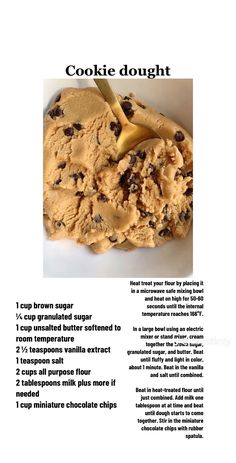 the recipe for cookie dough is shown in black and white