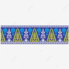 a blue, yellow and green border with an ornate design in the center on a white background