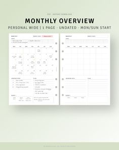 the printable planner is displayed on a green background