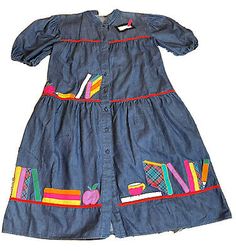 (eBay) Vintage Teacher Chambray Button Up Dress Women’s Size Medium 1990s Jean Dress Casual Buttoned School Dress, Casual School Dress With Buttons, Spring School Dresses With Buttons, Retro Short Sleeve School Dresses, Vintage Dresses For School In Spring, Teacher Dresses, Button Up Dress, Teacher Style, House Dress