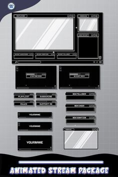 an animated stream package is shown in black and white