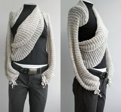 two images of a woman's sweater and jacket on mannequins,