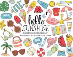 the hello sunshine hand drawn doodle clipart is available for use in this project