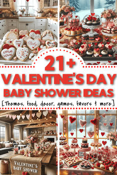 valentine's day baby shower ideas for the kitchen and living room with lots of heart decorations