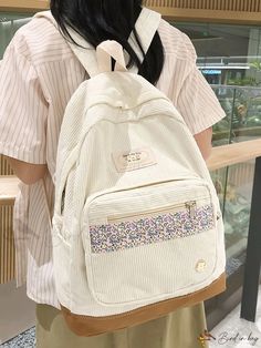 Bird in Bag - White Floral Print Large Capacity Multi-Pocket Bag Multi Pocket Bag, Classic Backpack, Pocket Bag, Bird In Bag, White Bag, Floral Print, Color White, Floral Prints, Composition