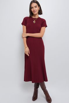 Oxblood Knit Murphy Swing Dress | Hyacinth House Red Winter Dress Outfit, Plum Clothes, Pact Clothing, Red Winter Dress, Winter Dress Outfit, Trip To Boston, Midi Dress Winter, 2024 Wardrobe, Vibrant Florals