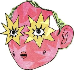 a drawing of a person's head with two eyes and stars on the forehead