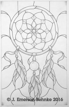 a drawing of a dream catcher with feathers