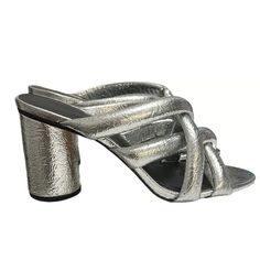 Rebecca Minkoff Shoes | Rebecca Minkoff Metallic Silver Amandine Sandals | Color: Silver | Size: 7 | Never Worn, But Has Some Marks On Outer Sole. Still In Very Good Condition. Please Refer To Photos. Casual Silver High Heel Sandals, Casual Silver Mules For Summer, Summer Heels With Scuffs And Round Toe, Silver Mules With Padded Heel For Summer, Silver Mules With Padded Heel For Spring, Silver Round Toe Mules For Summer, Silver Mules With Wrapped Heel For Spring, Silver Mules With Padded Heel And Round Toe, Summer Silver Mules With Padded Heel