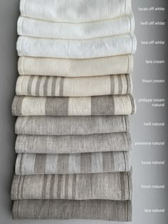 six towels stacked on top of each other in different colors and sizes, with text describing the